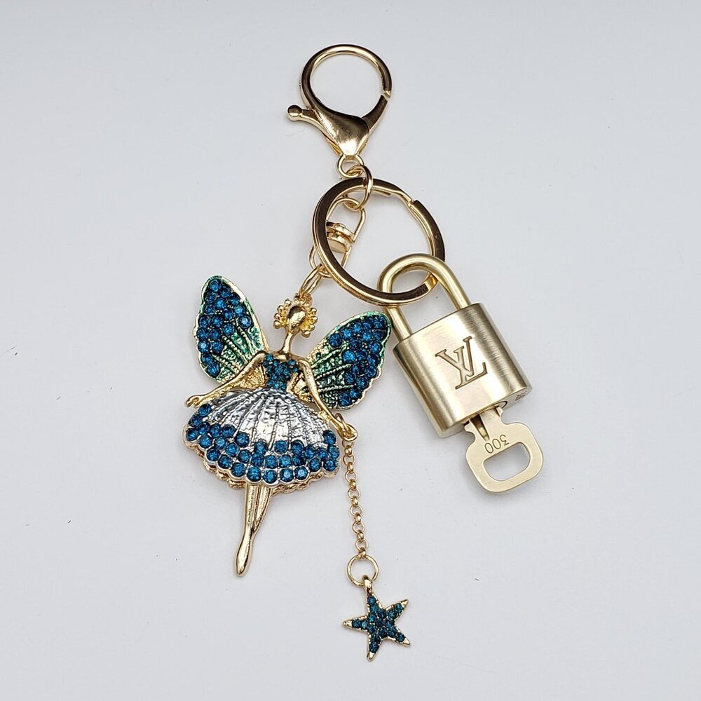 Authentic Louis Vuitton Lock & Key with Unbranded Fairy Charm, Keychain